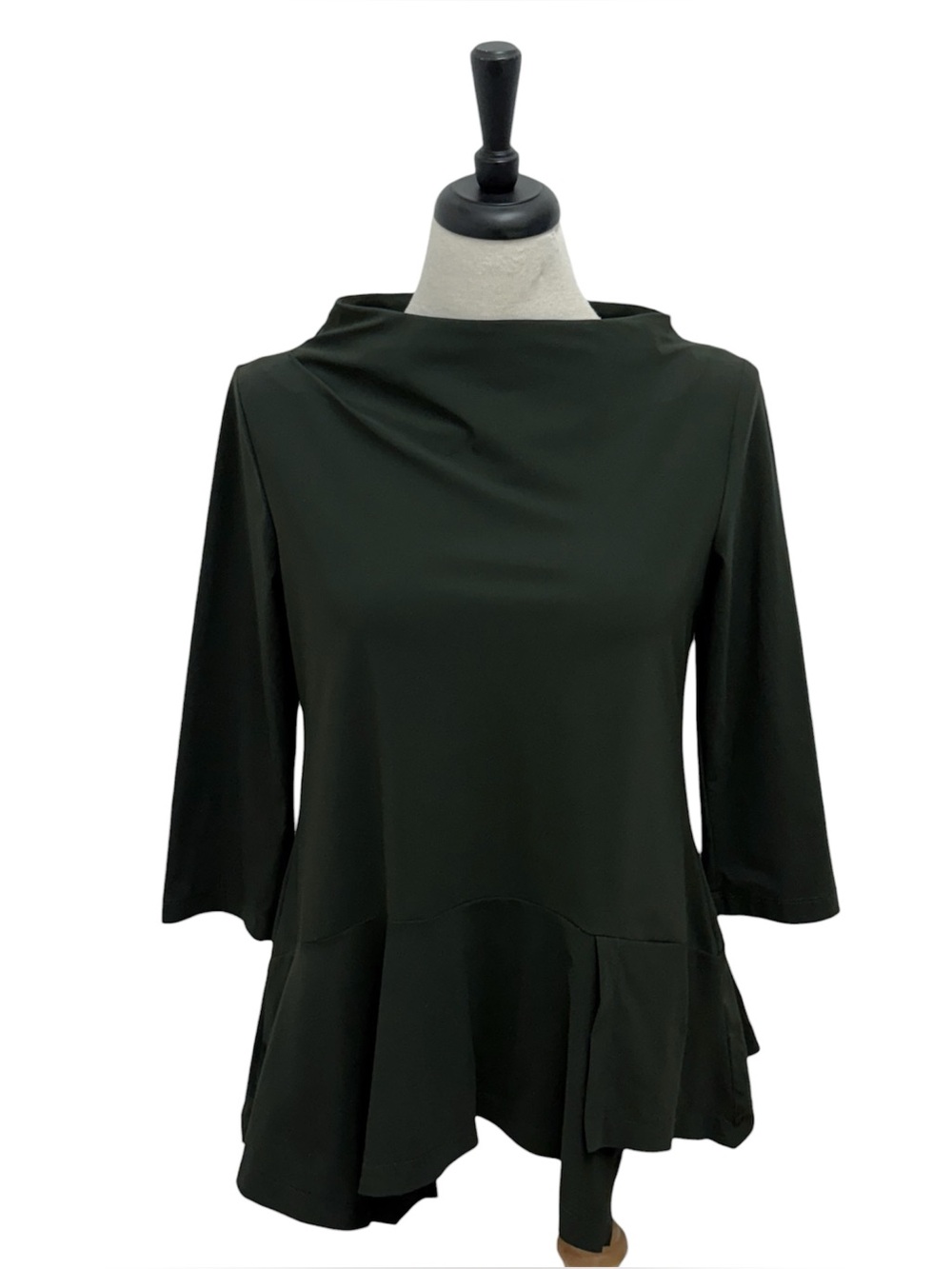Porto San Francisco Green Mock Boat Neck 3/4 Sleeve Handkerchief Hem Tunic 1 S